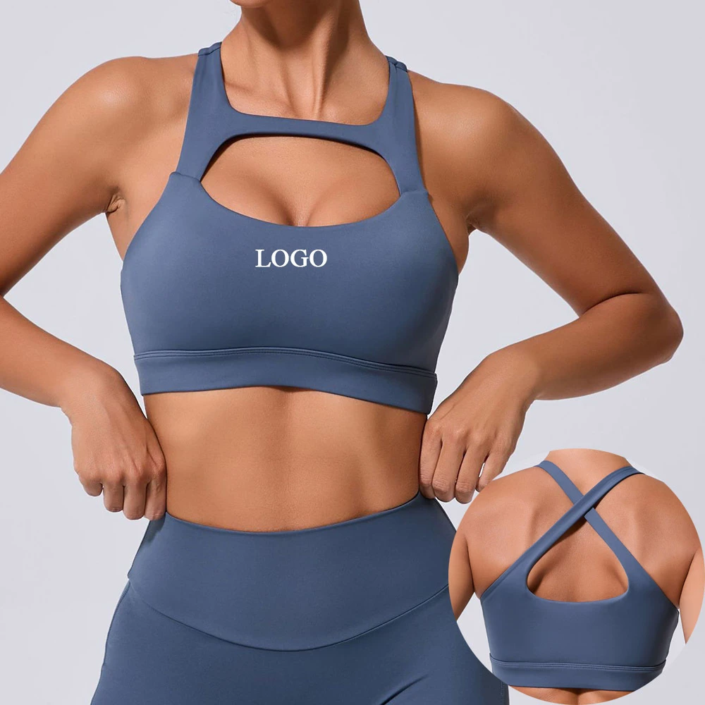 Custom High Stretchy Cross Straps Sports Bra for Gym Yoga Fitness Running Breathable Moisture-Wicking Seamless Plus Size