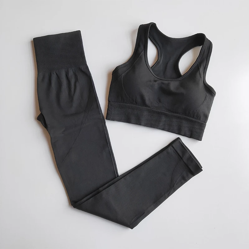 Activewear Two Piece Set Women Seamless Yoga Leggings Sport Bra Gym Workout Suit High Elastic Fast Dry Running Fitness Yoga Suit