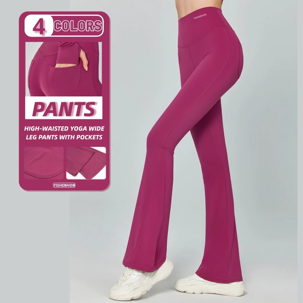 YISHENHON Quick Dry Active Wear Flared Workout Tights High Waisted Wide Leg Pants Womens Scrunch Butt Lifting Yoga Leggings