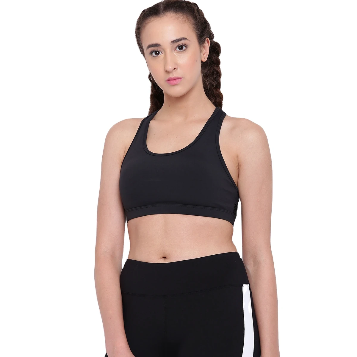 Fit Kin Women's High Support Reversible Adjustable Cross Back Mesh Beaded Print Sports Bra