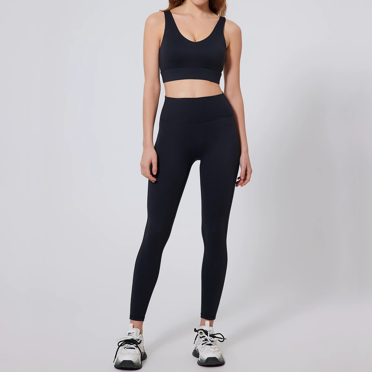 Sexy Cross Back Solid Breathable Anti-wrinkle Nylon Yoga Set High Waist Butt Lift Legging Workout Gym Sports 2 Piece Set Women