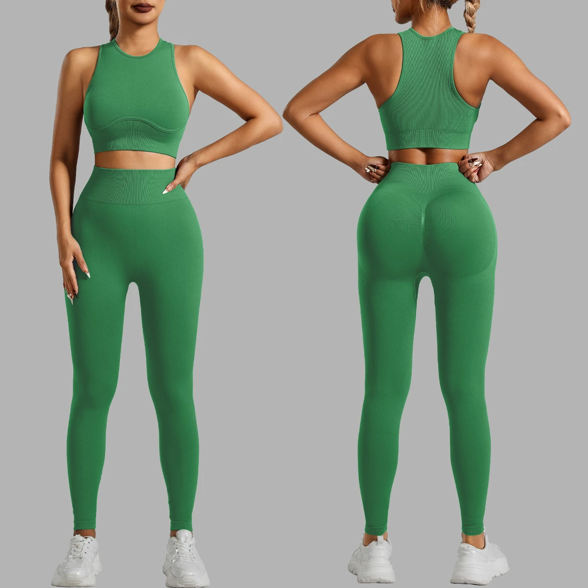 Seamless Thread High Waist and Beautiful Back Yoga Set Slimming Running Sports Set Women's Quick Drying Fitness Suit