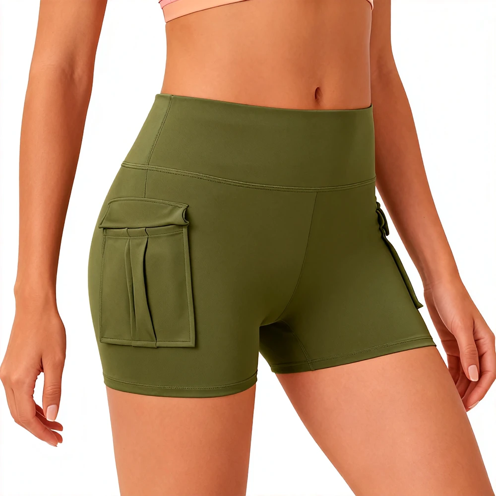 Custom Breathable High Waist Yoga Flap Pocket Pants New Peach Butt Fitness Shorts with Wrinkled Tight Hip Sport Active Wear