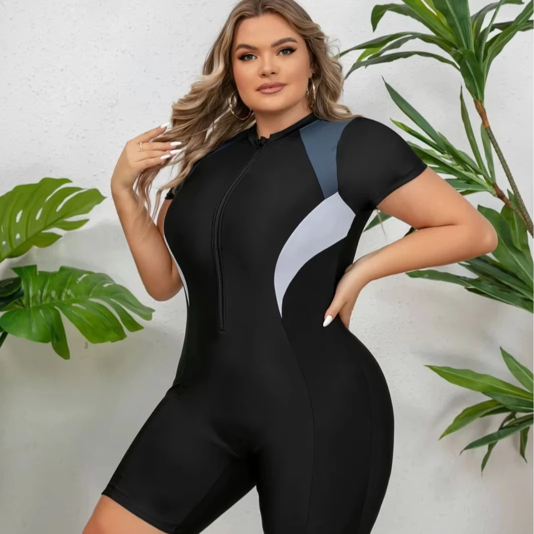 2026 Large Size One-Piece Zippered Swimwear for Women-Sleeveless Breathable Backless Surf Suit-Flat-Topped Jelly Suit for