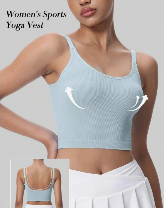 Women's Ribbed Seamless Backless High Support Sports Bra Breathable Quick-Dry Beauty Back Yoga Bra