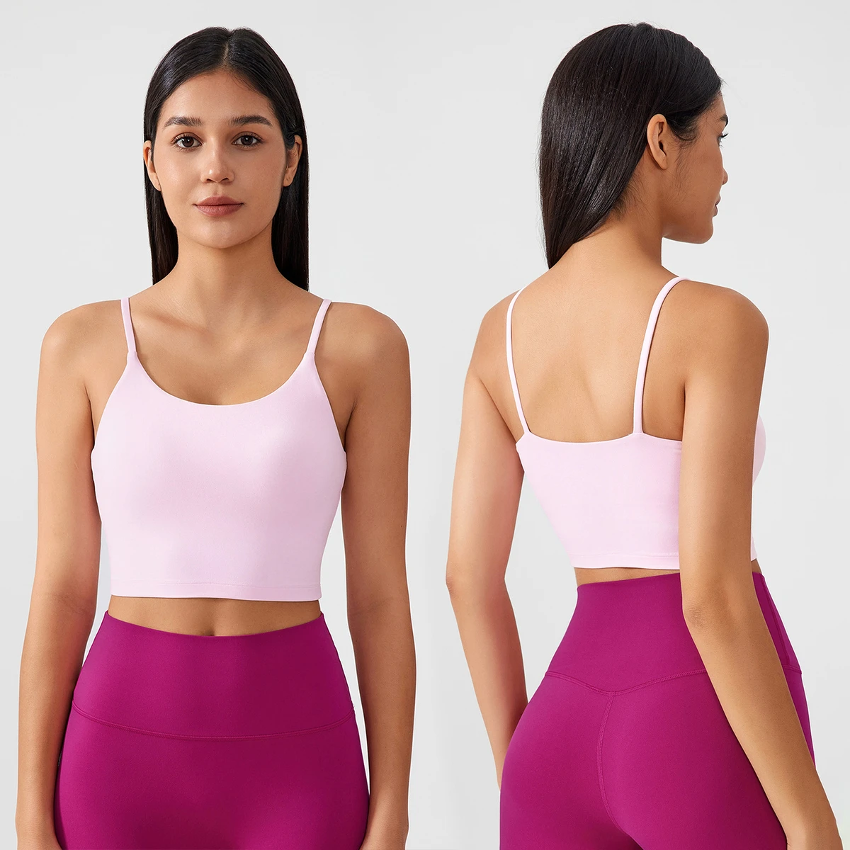Women Round-neck Bra Strappy Medium Support Push up Padded Sports Bra U-shaped Back Running Workout Yoga Bra
