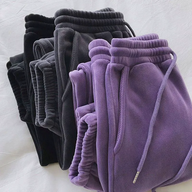 2022 Winter Women Warm Inner Fleece Pants Sweatpants Workout Trousers Solid Thick Female Pockets Running Jogger Casual Pants
