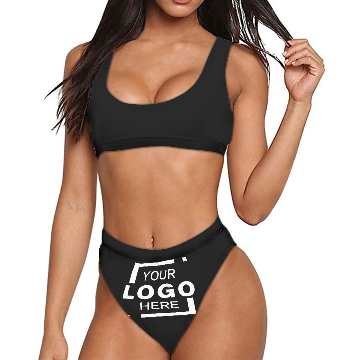 Hot Sale Plus Size Multi Size Ladies Bikini Print on Demand Quick -Drying Breathable Tank Top and Briefs Two Piece Swimsuit