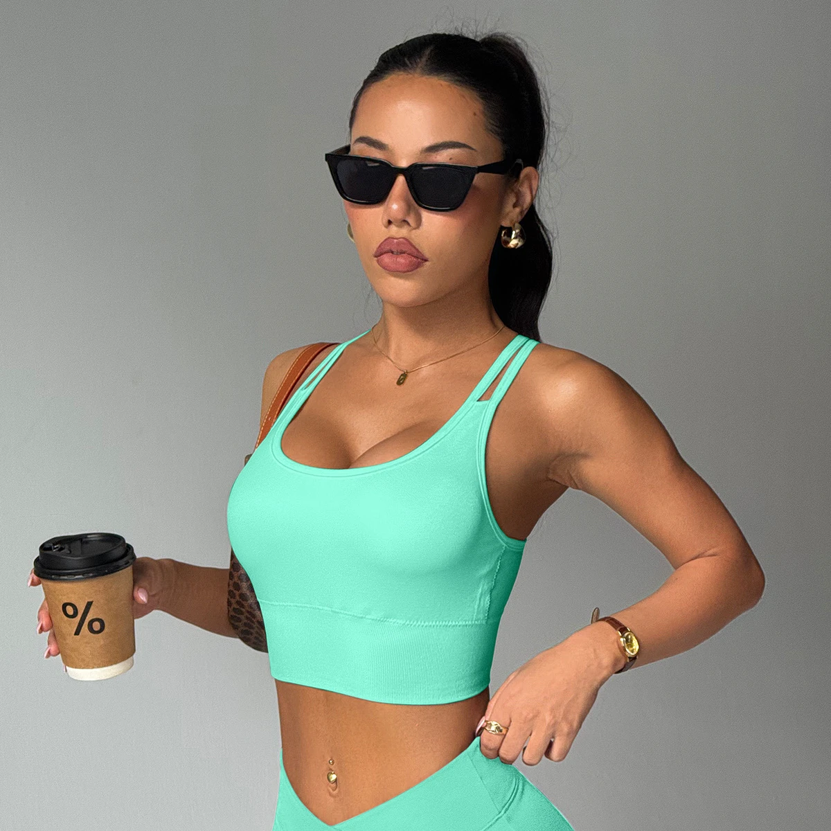 High Support Double Straps Sports Bra, Racerback Workout Yoga Bra For Women, Wholesale Price Available