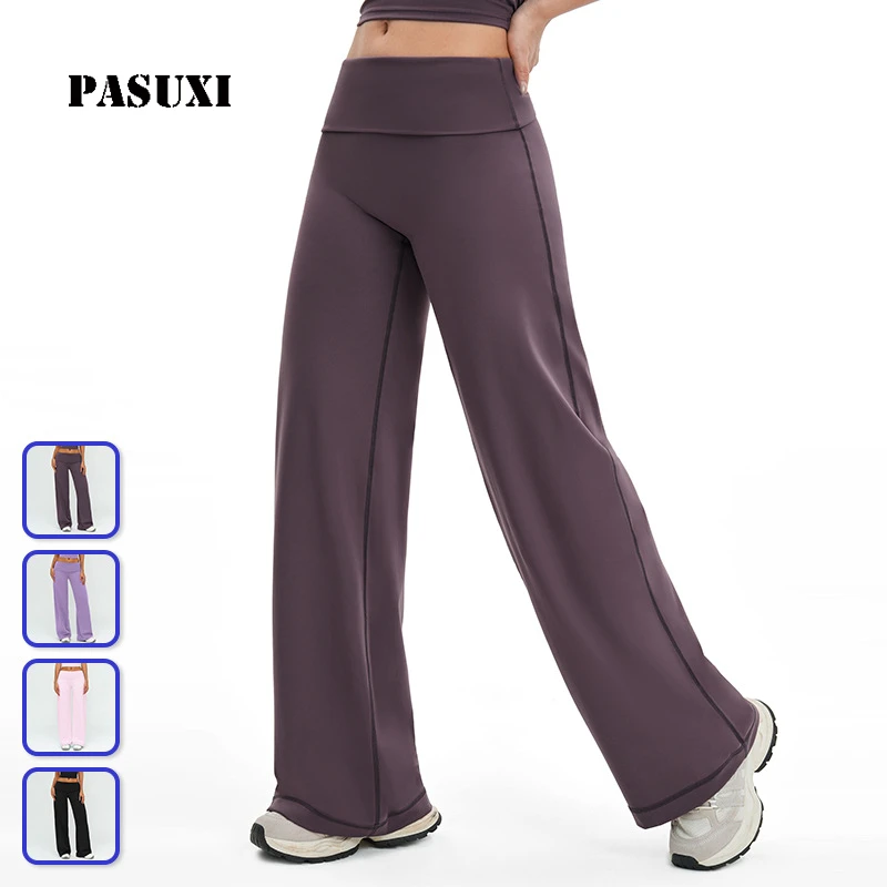PASUXI Women's Solid High Waist Tummy Control Wide Leg Yoga Flared Leggings Quick Dry Breathable Stretchy Workout Gym Casual