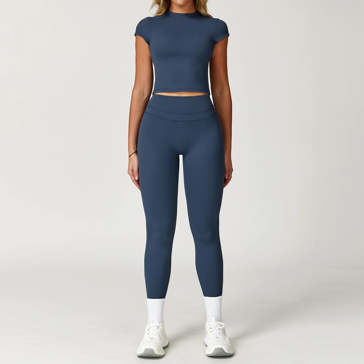 High-elasticity, High-waisted Breathable Yoga Wear, Short-sleeved, Backless Design Tight Long Pants