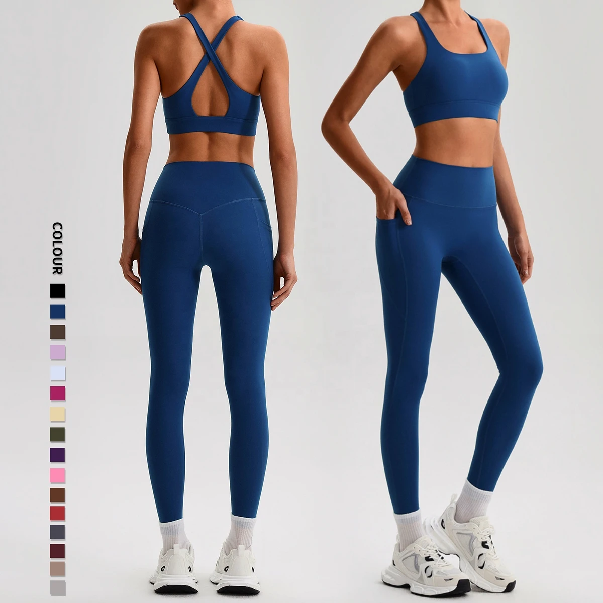 SHINBENE Hi Cloud Women 2Piece Yoga Fitness Set Workout Back Cross Sport Bra High Waist Legging Outfit Tracksuit