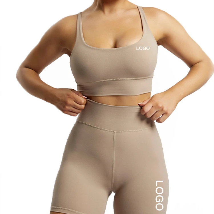 Customized Double Shoulder Strap Yoga Bra Nude Feeling Women Gym Fitness Bra Top Straps Back Training Sportswear Bra