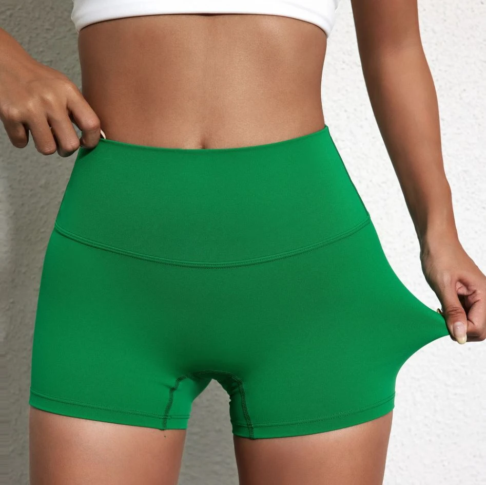 All Size OEM Women's High Waist Solid Compression Yoga Shorts Scrunch Butt Tummy Control Spandex/Nylon Eco-Friendly Belt