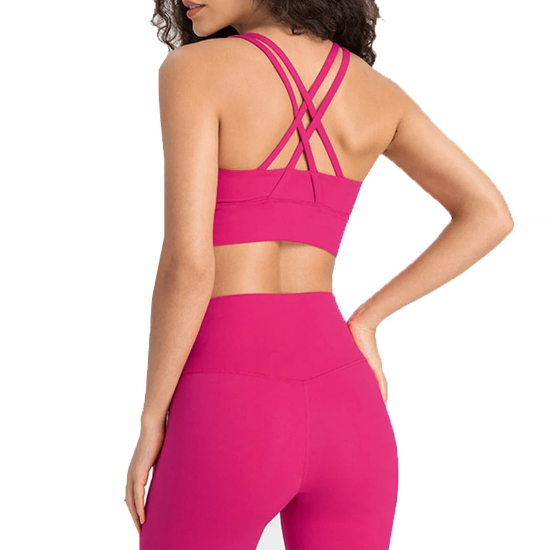Custom Women's High Support Breathable Seamless Lightweight Quick-Dry V-Neck Sports Bra Adjustable Straps Removable Pads for Gym