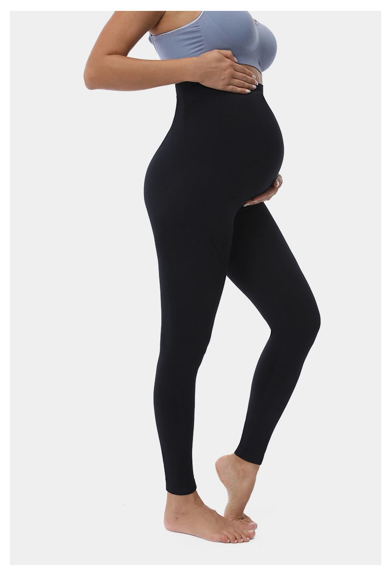 Black Gray 3XL Seamless High Waist Full Length Maternity Pants Breathable Plaid Pattern High Elastic Thin Belly Support Booty