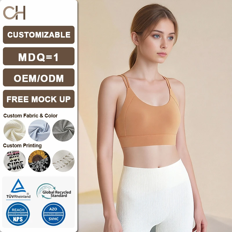 Thin Strap Sports Bra, One-Piece Fixed Cup, Shockproof Cross-Back Design, Supportive Outdoor Tank Top for Women