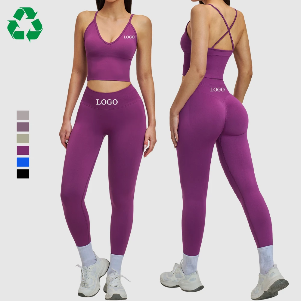 Custom Eco-Friendly Recycled Stretchy Seamless Sports Bra Running Tank Top High Waist Butt Lift Yoga Workout Leggings Yoga Set