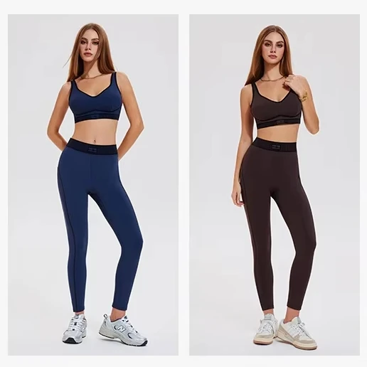 Front Brand Logo Ropa Deportiva Yoga 2 Piece Set for Women High Waist Sportswear Workout Pilates Gym Leggings