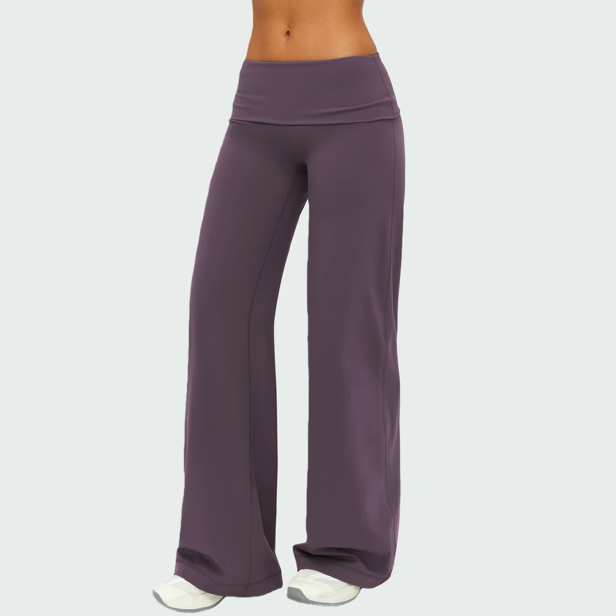 Fold Over Waist Brushed Tight High Waist Women's Flare Leggings Elastic Lightweight Butt Lifting Yoga Sports Leggings