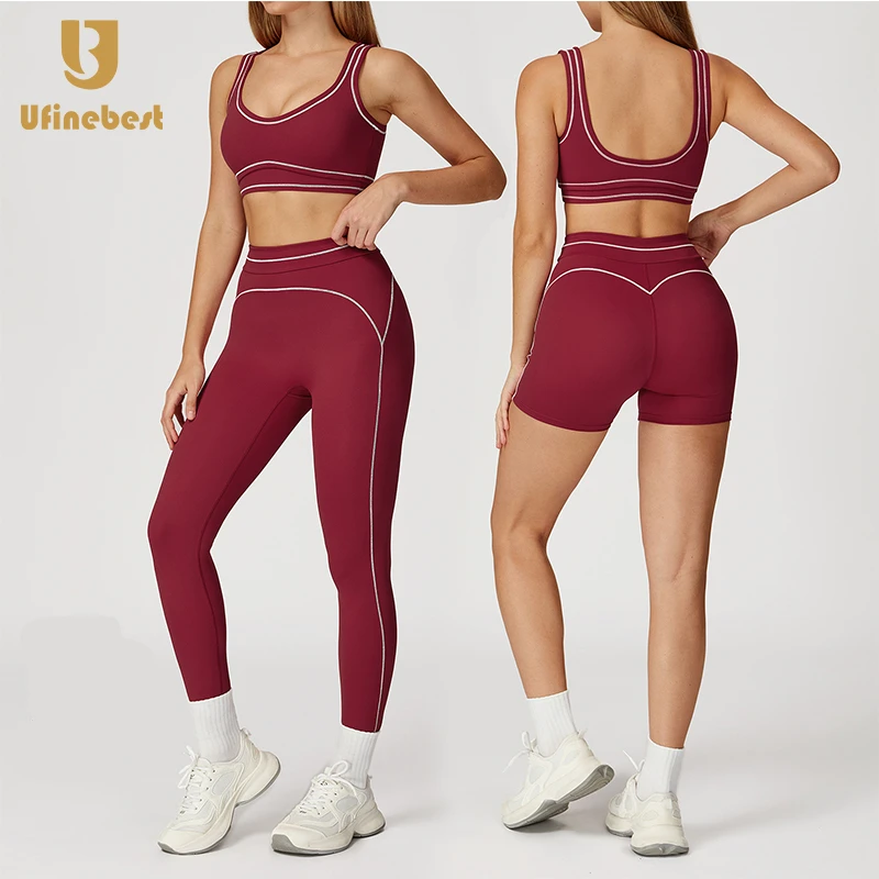 Women's High Quality Gym Fitness Sports Bra High Waist Yoga Shorts Set Color Blocking Breathable Activewear 2 Piece Yoga Outfit