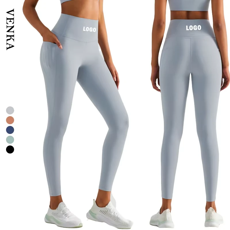 High Quality Women Spandex/Polyester Leggings High Waist Butt Lift Drawstring Gym Fitness Sports Yoga Pants with Pockets