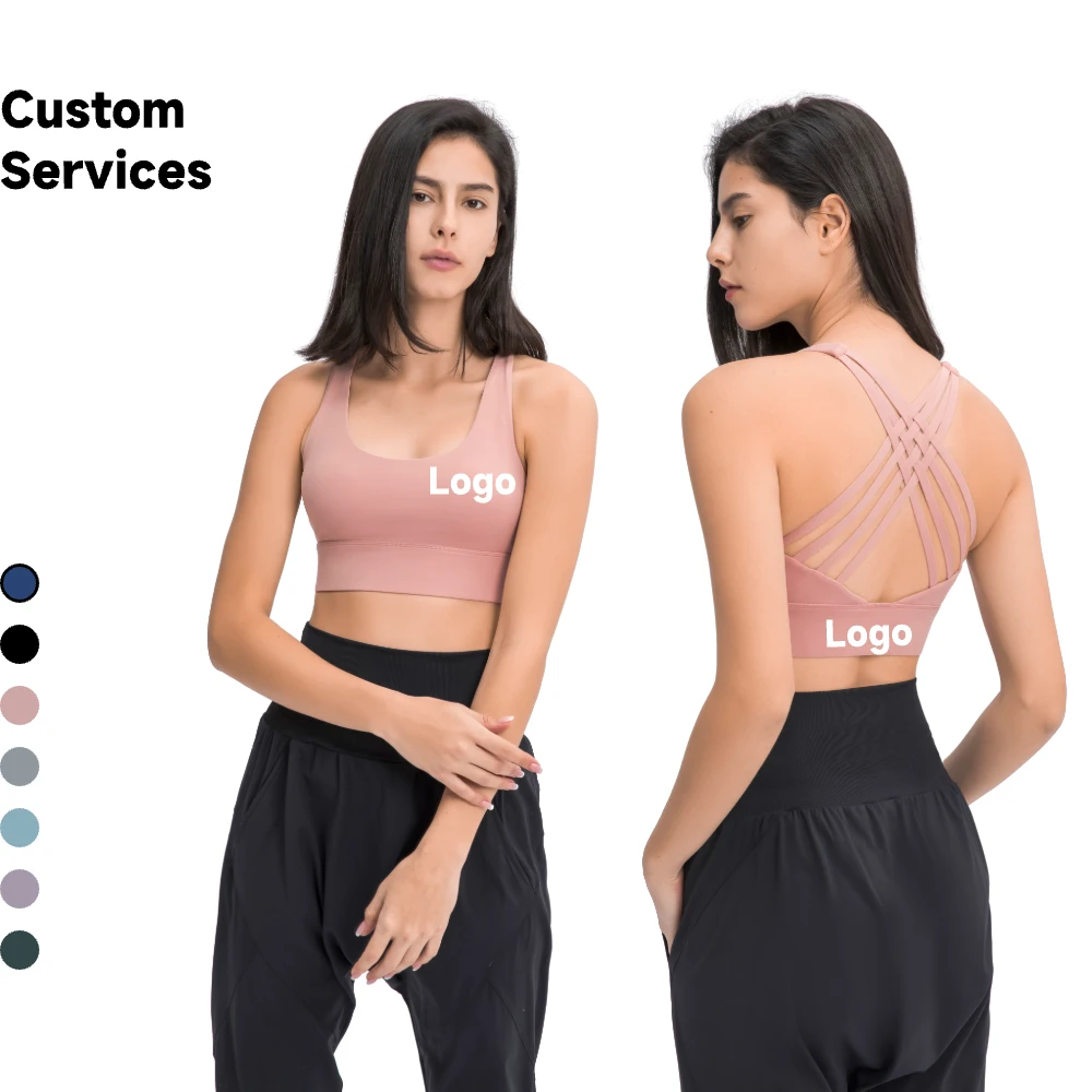 Women's Double-Sided Sports Bra for Spring Summer Beautiful Back Push-Up Cross Straps Shockproof Sports Bra for Gym Use DW035