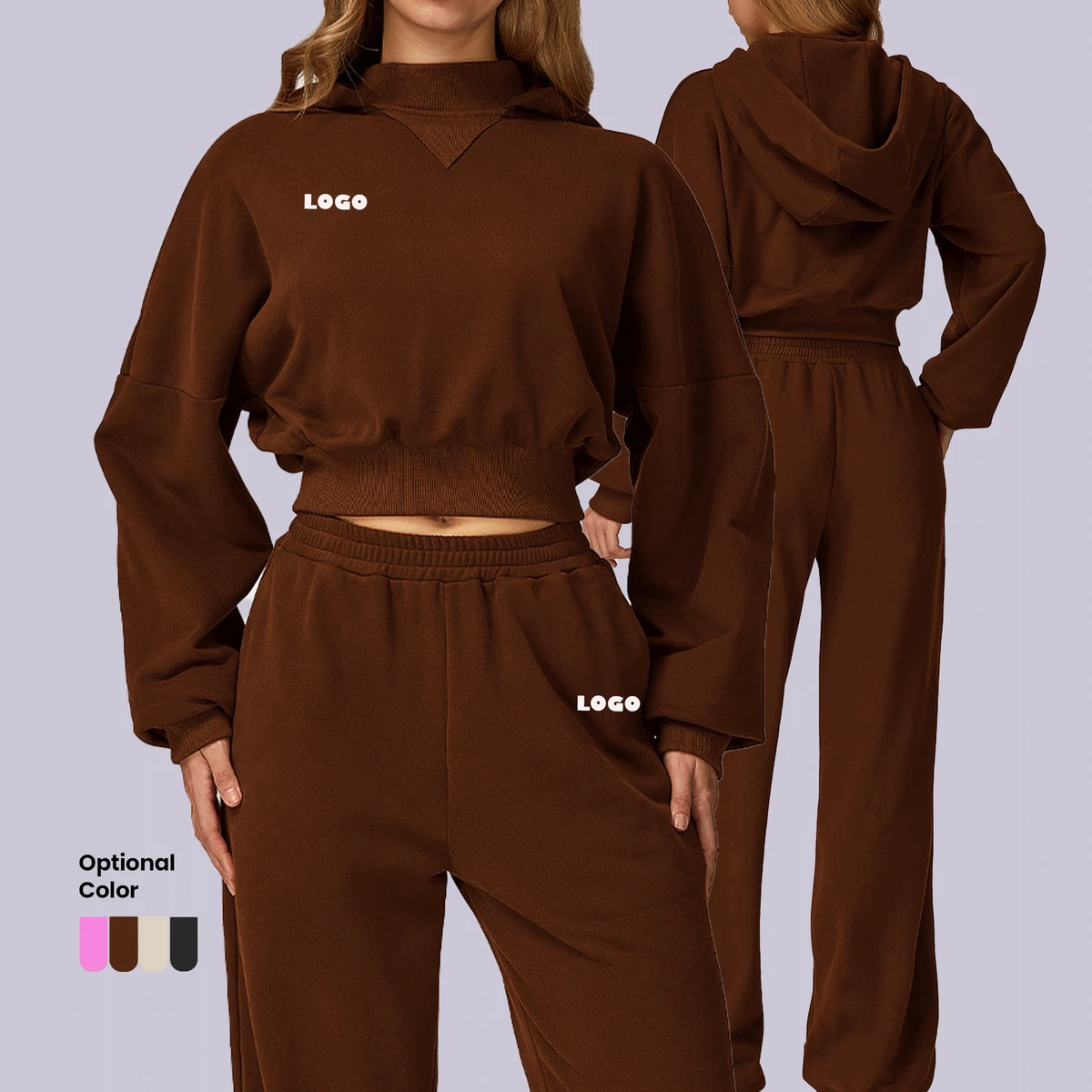 High Quality Baggy Pullover Crop Top Hoodies and Wide Leg Pants Set Custom 2 Piece Loungewear Set Streetwear Women Tracksuits