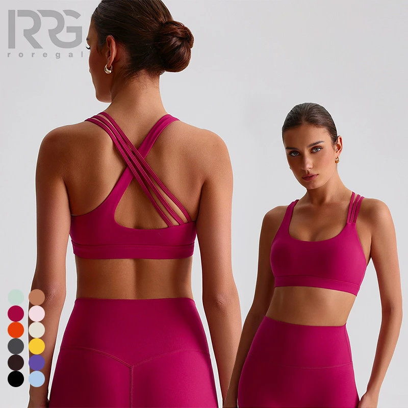 Roregal Women's Compression Yoga Sports Bra Soft Quick Dry Lightweight Comfortable Cross Back Bra With Chest Pad