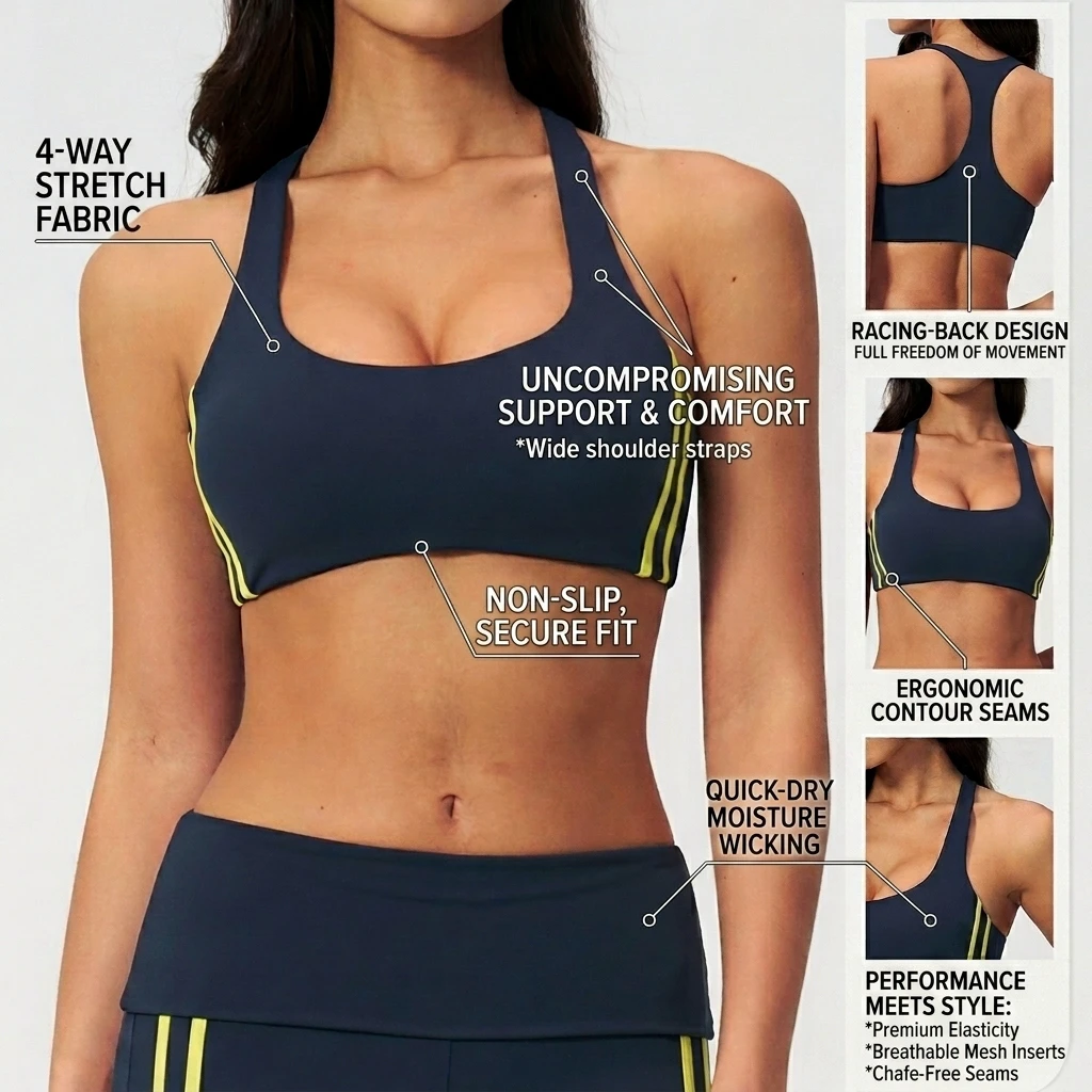 High Stretch Padded Racer Back Yoga Bra Women's Contrast Binding Shock Fitness Tank Top Spandex High Support Active Wear Summer