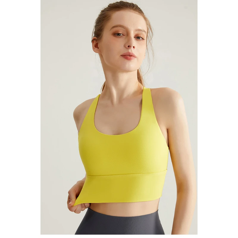Back Fitness Women Breathable Simple Light Support Shockproof Yoga Tank Top Sports Bra with Removable Chest Pad