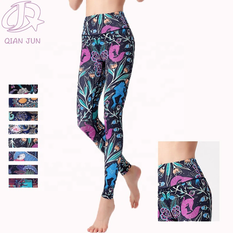 Wholesale Graphic Printed Women Sports Pants High Waist Yoga Leggings Workout Dancing Fitness Gym Cropped Pants