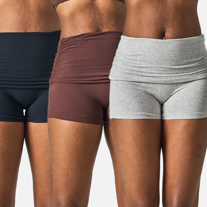 Sk1347 Women's Solid Skinny Cotton Brushed Foldable High-waist Tight-fitting Yoga Shorts for Running Sports and Leisure