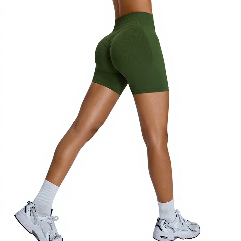 Cross-Border Seamless Solid Peach-Butt Three-Quarter Yoga Shorts High-Waist Quick-Dry Fitness Shorts Tight Booty-Lifting