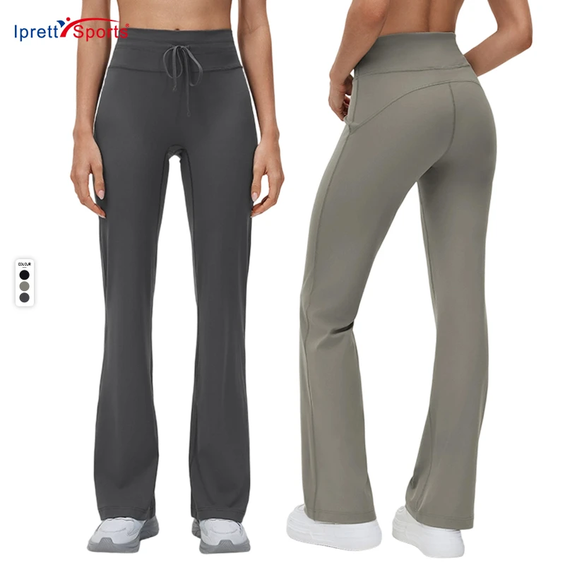 New Trendy High Waist Tummy Control Spandex/Nylon Flared Pants Casual Long Women's Running Slimming Yoga Fitness Pants