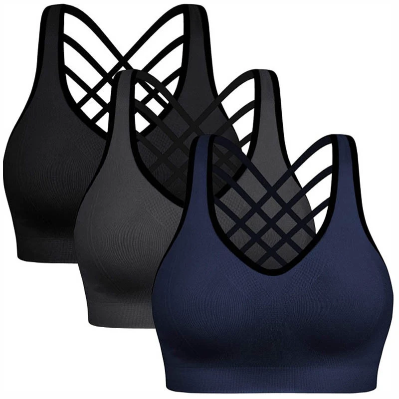 Solid White Black Navy Grey Color Women Compression Yoga Bra With Back Strap Sexy Push-up Fitness Running Bra