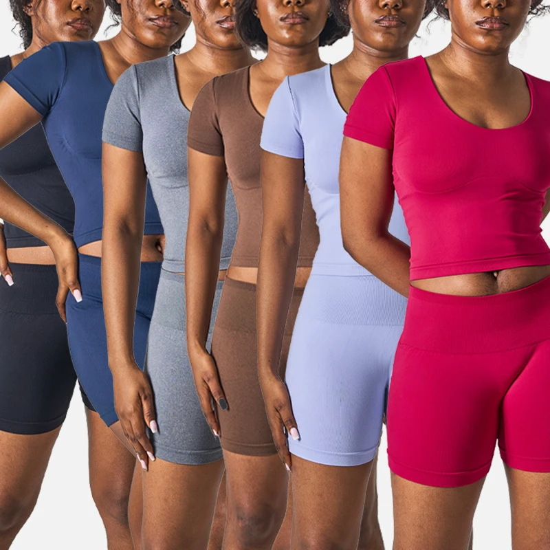Sk5127& Sk5123 Womens Apparel Seamless Active Sets With High-waisted Butt Lifting Pants Slim Breathable Top For Fitness & Yoga