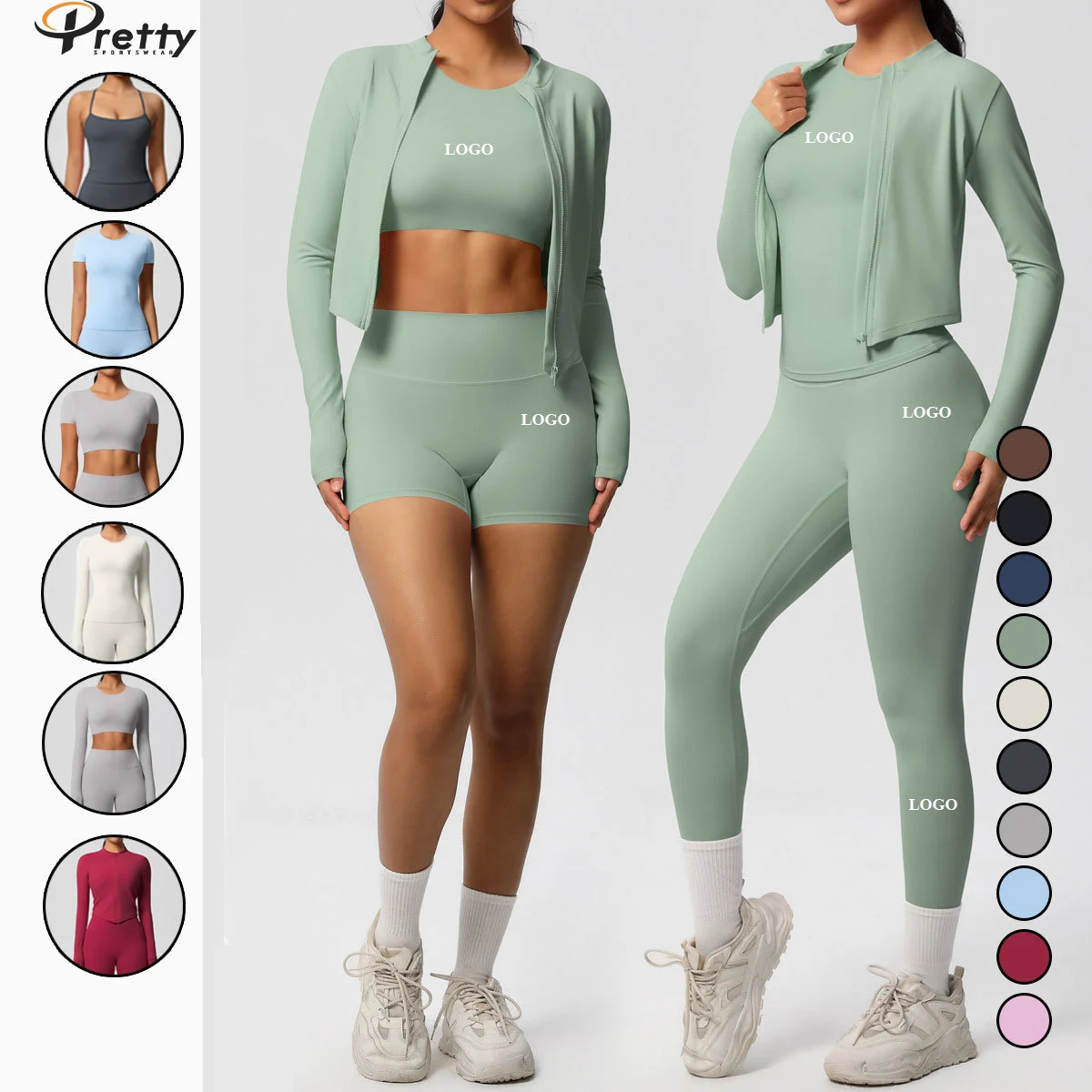 Custom 8PCS Solid Front Yoga Sets Womens Gym Fitness Quick Dry Seamless Workout Sexy Sports Bra High Waist Yoga Leggings
