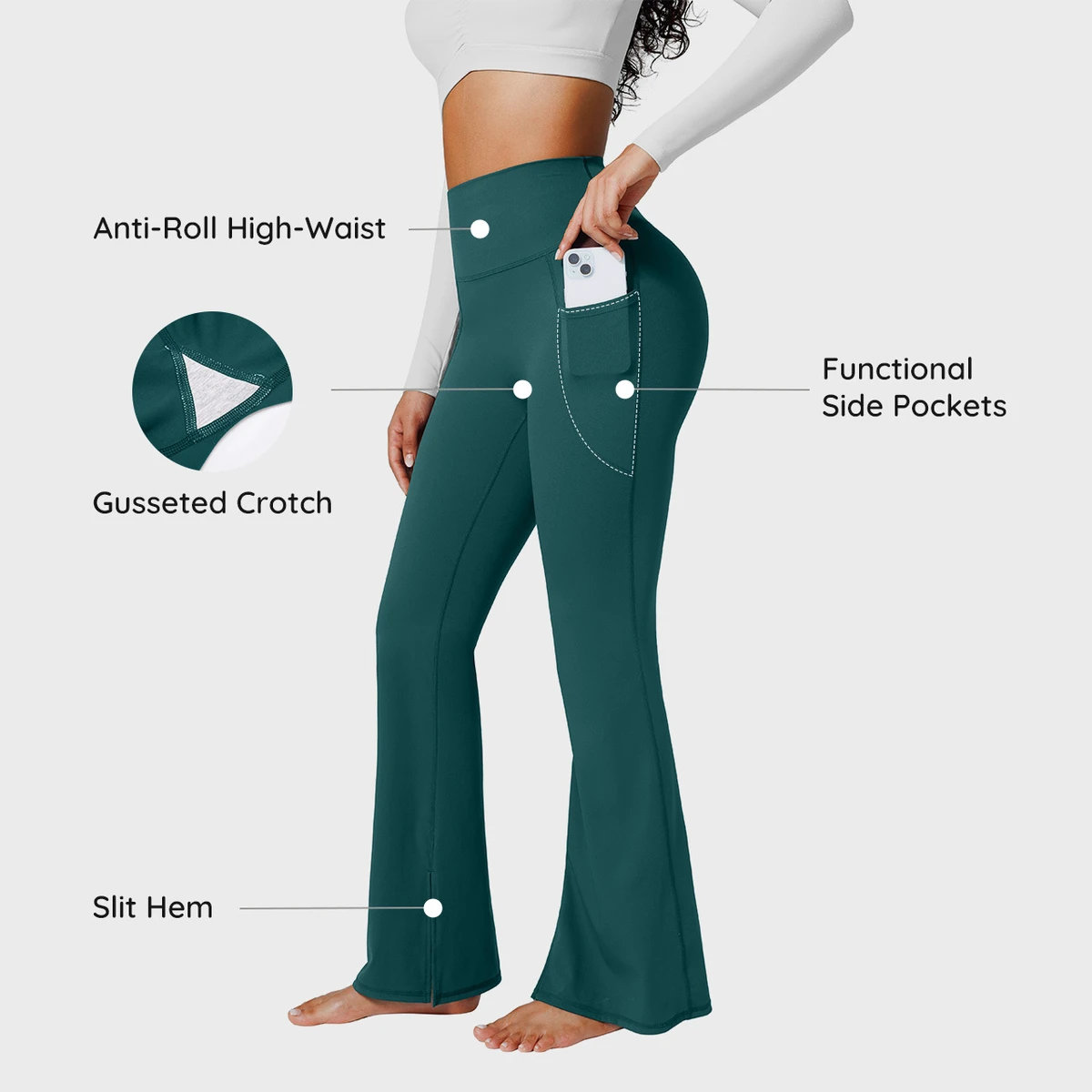 Vractivewholesale High Rise Flared Side Pockets Scrunch Leggings Women Yoga Pants Wide Leg Jogging Sport Solid Eco-Friendly