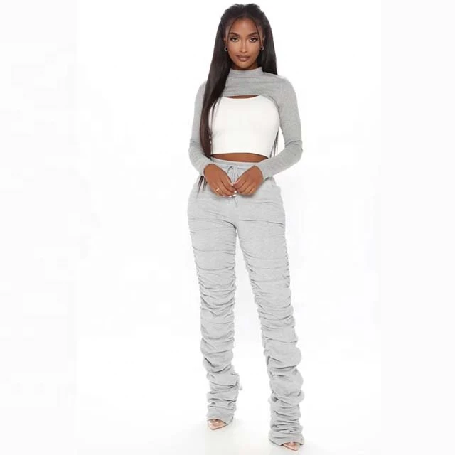 Women Custom Design Summer 2026 Fashion Stacked Sweatpants Fleece Drawstring Mid Waist Eco-Friendly Polyester/Cotton Loose Fit