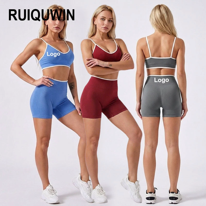 RUIQUWIN High Quality Women's 2 Piece Yoga Set Backless Sports Bra High Waist Shorts Quick Dry Breathable Gym Fitness Wear