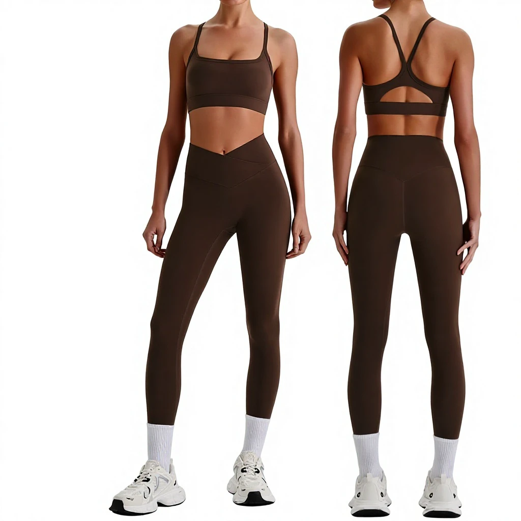 Women's 2 Piece Yoga Set High Waist Butt Lifting Gym Leggings and Sports Bra High Elasticity Workout Fitness Running Clothing