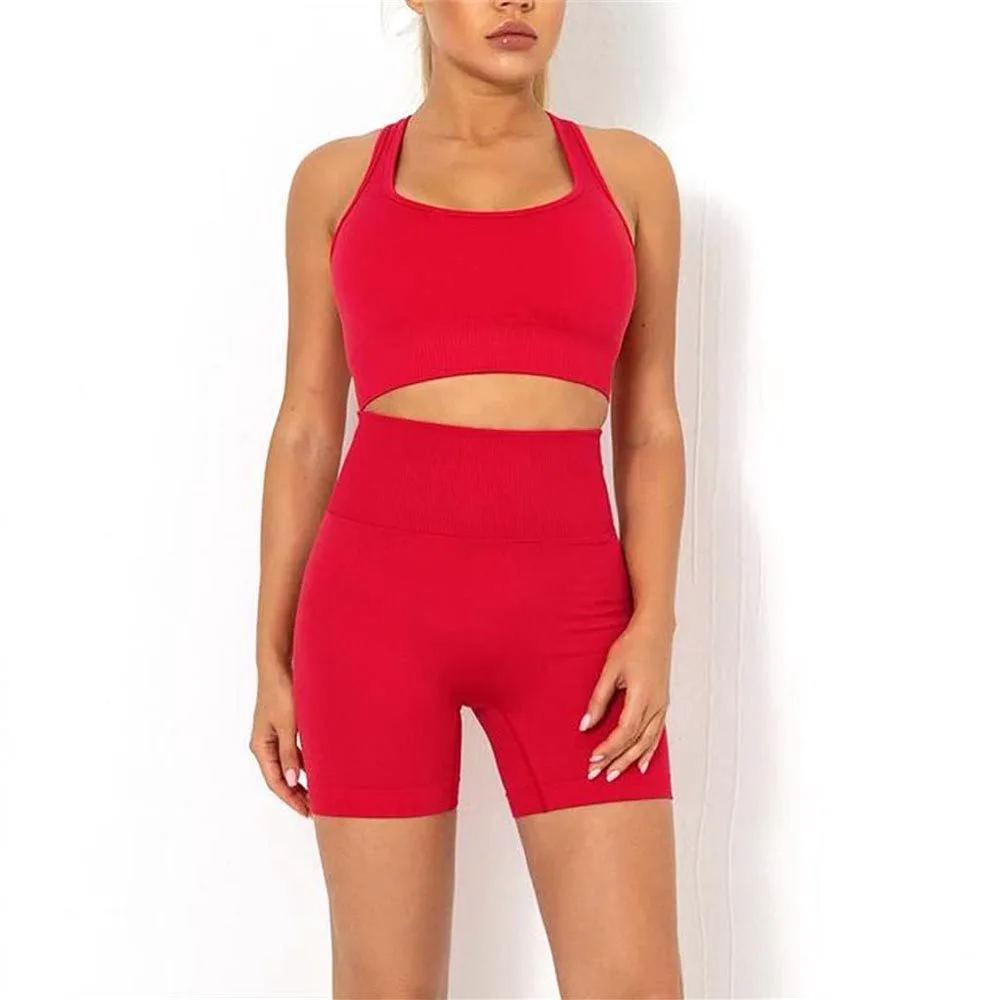 Newest Custom Solid Women's Scrunch Booty Yoga Shorts Leggings 2Pcs Sports Workout V-neck Quick Dry High Quality Sets