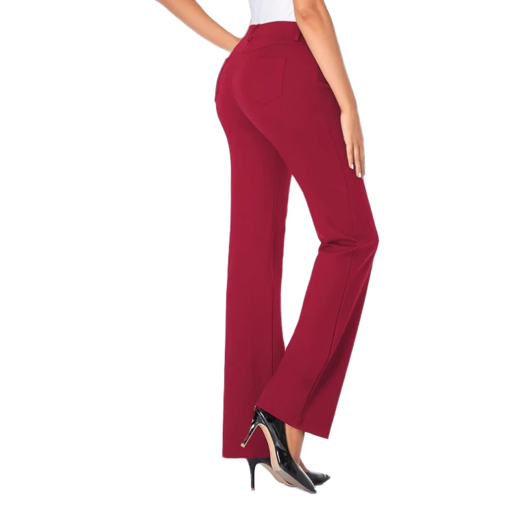 Europe America Hot Selling New Women's Solid Color Casual Pocket Mid Waist Zipper Fly Flat Summer Office Work Business Pants