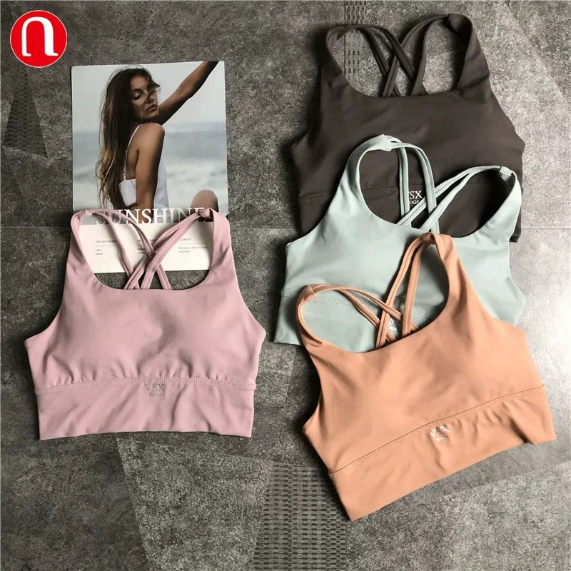 Eyun High Quality 80% Nylon 20% Spandex Gym Fitness Sportswear Workout Clothing Removable Compression Padded Sport Bra