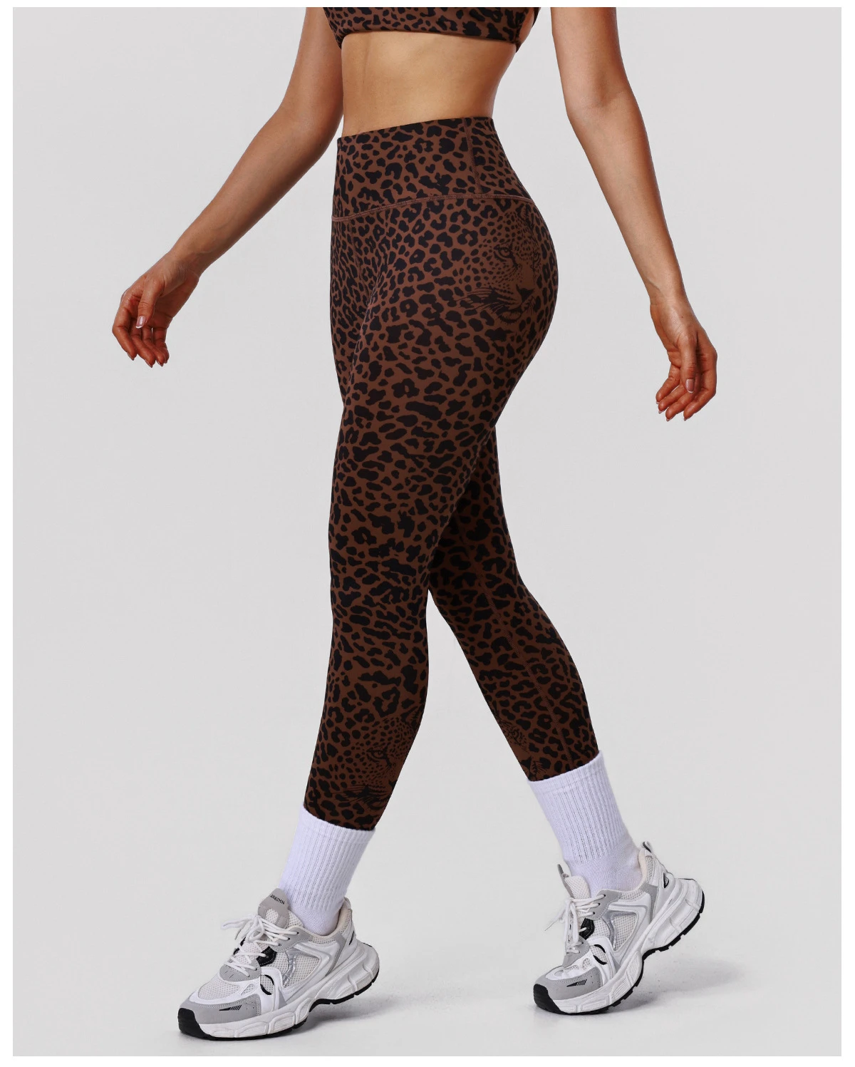 G TOP Leopard Print Peach High-waist Yoga Pants for Women, Tight-fitting Fitness Pants, Outdoor Running Sports Capri Pants