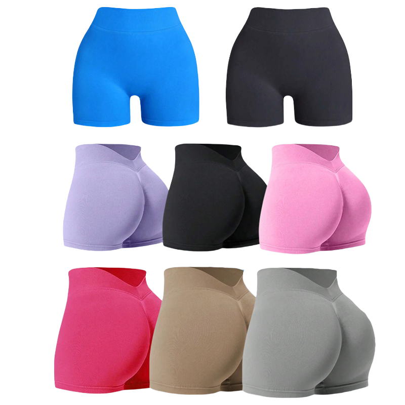 Women's High Waist Seamless Yoga Booty Shorts V-Shape Tummy Control Fitness Athletic Workout Gym Shorts Super Soft Solid For