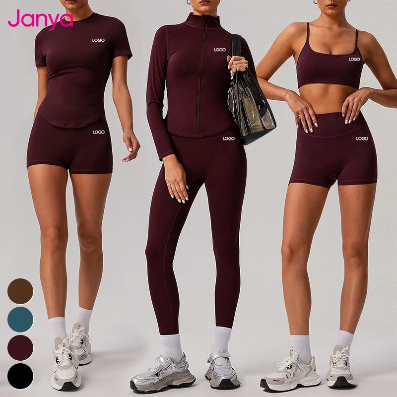 Janya Women's Solid 2-Piece High Elastic Tight Four-Way Stretch Quick Dry Gym Workout Set Activewear Fitness Sports Yoga Sets