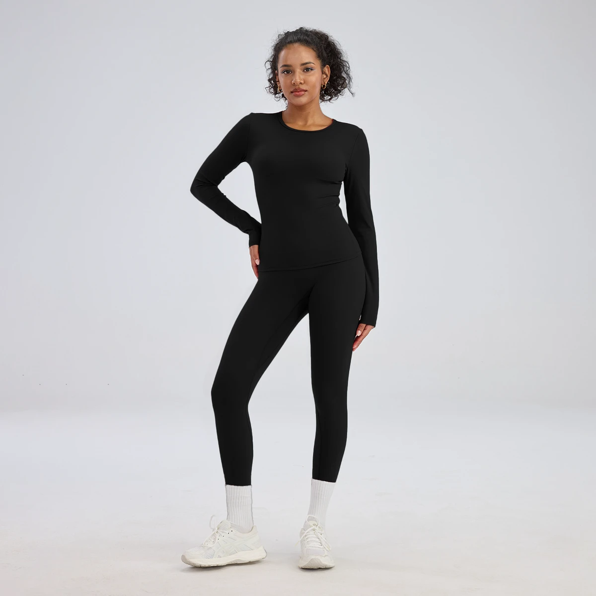 Two-piece High-elasticity Slim-fit Yoga Set Solid Color Fitness Sports Long-sleeve Waist-cinching Quick-drying Sports Pants