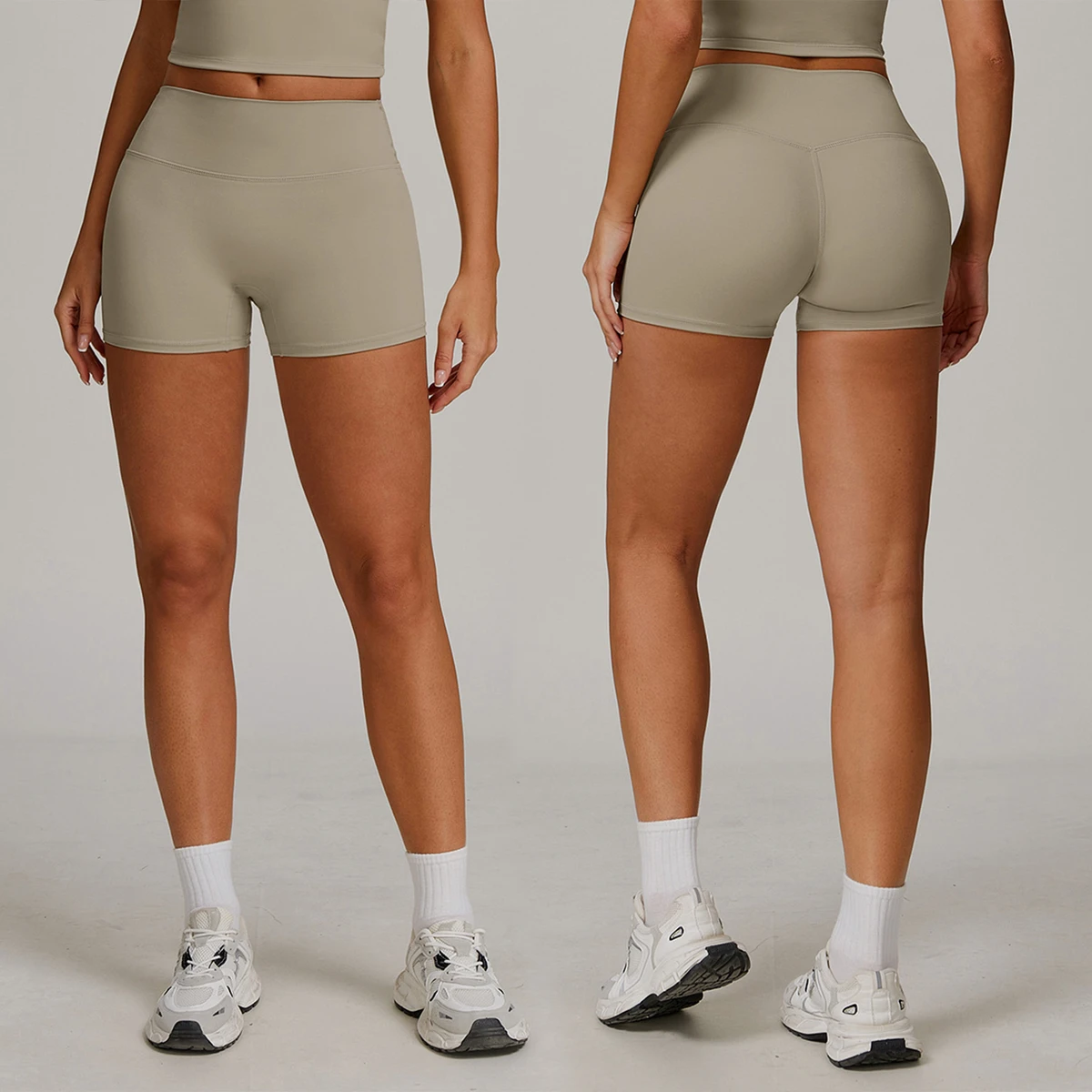 Women's High Waist Elastic Waist Yoga Shorts Solid Pattern Fitness Pants for Running Sports Wear Size XL Sanding Tight Pants